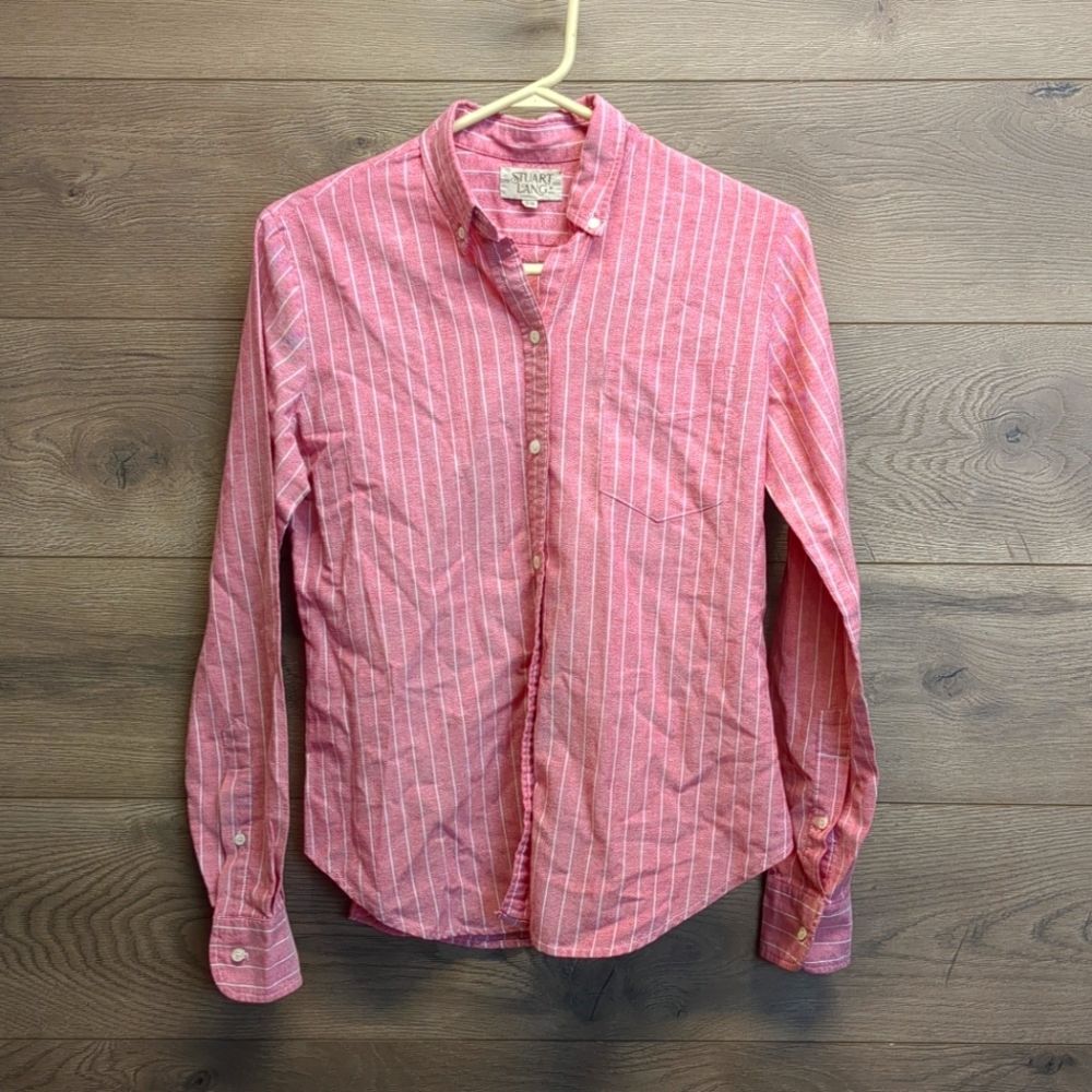 Stuart Lang Striped Button Down Top Women's Plus Size 14